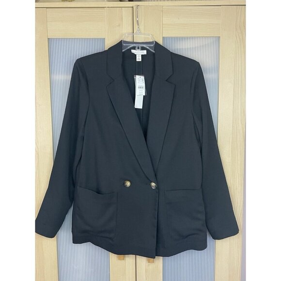 Topshop Blazer Jacket Womens Sz 6 Medium Black Career Party Casual - Picture 2 of 6